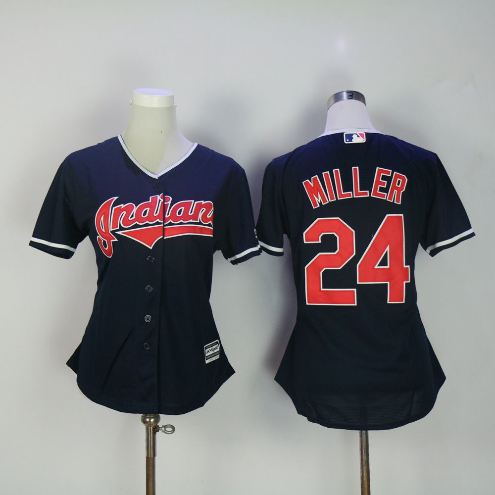 Women Cleveland Indians #24 Miller Blue MLB Jerseys